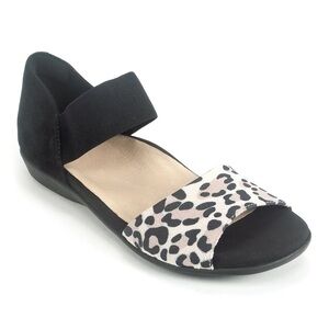 Earth Alder Amora Animal Print Sandal Black Taupe Leather Size 8 Slip On Flat